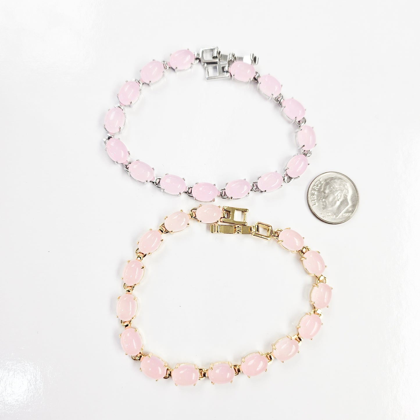 Pink Oval Jade Clasp Bracelet