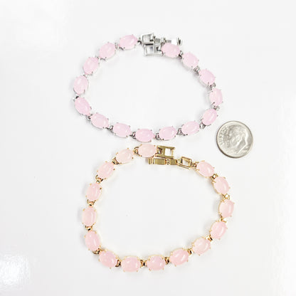 Pink Oval Jade Clasp Bracelet