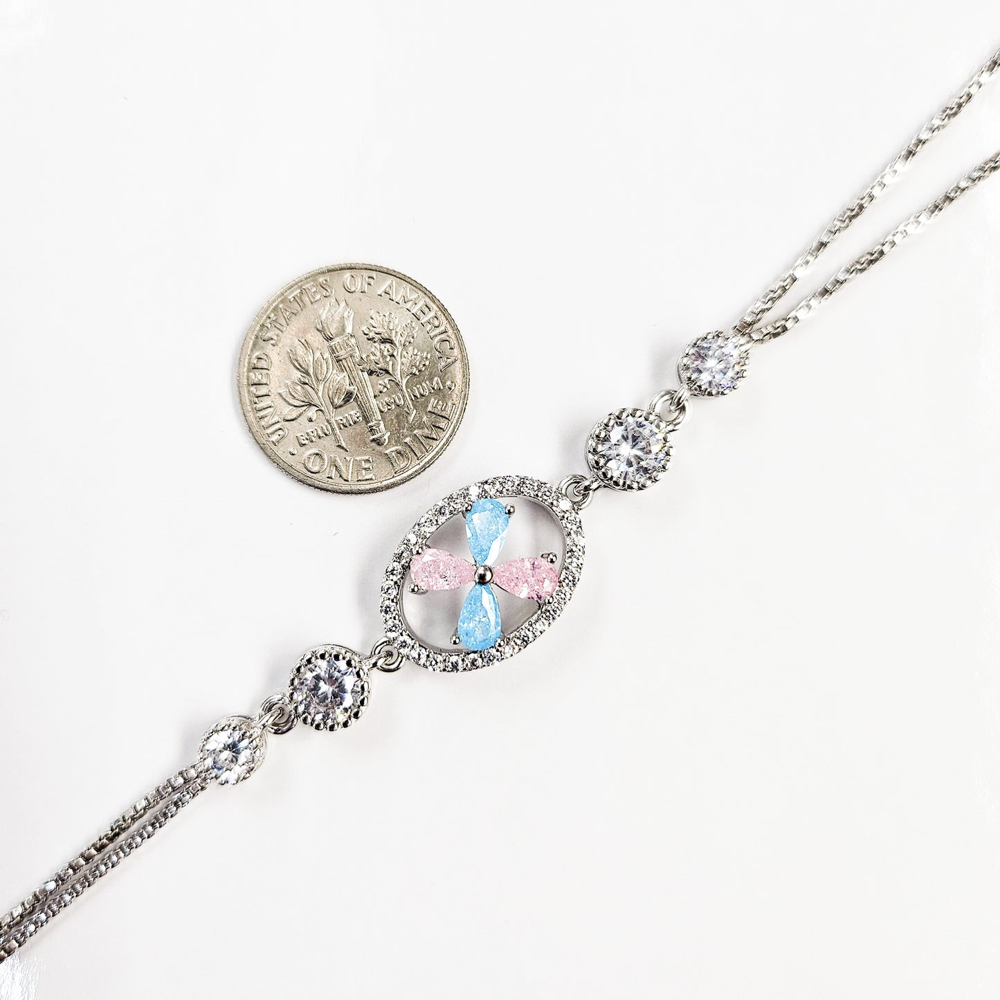 Blue Pink Pinwheel Flower Handchain