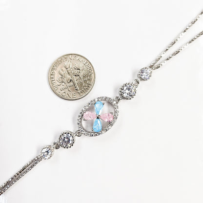 Blue Pink Pinwheel Flower Handchain
