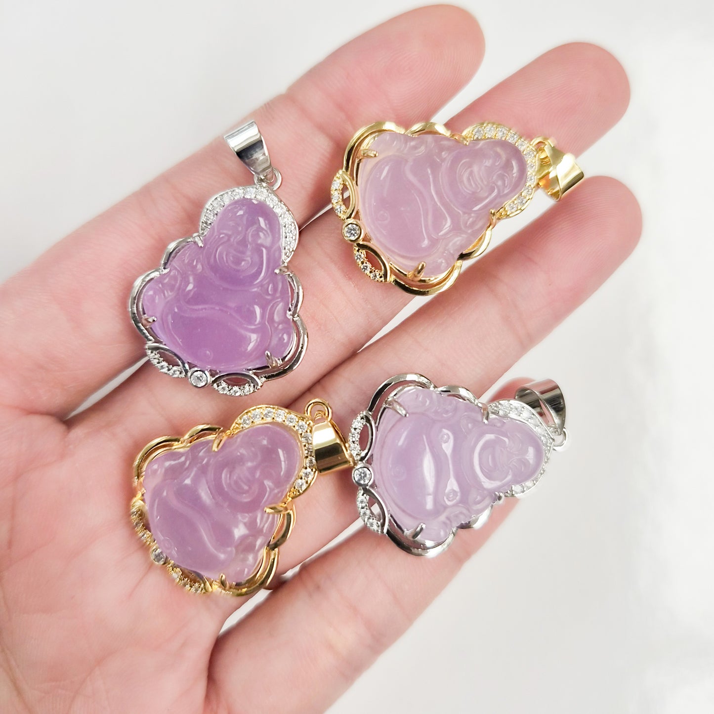 Lavender Purple Jade Buddha Necklace