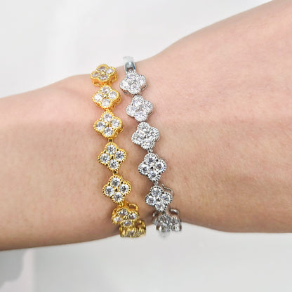 Clover Tennis Clasp Cubic Zirconia Bracelet