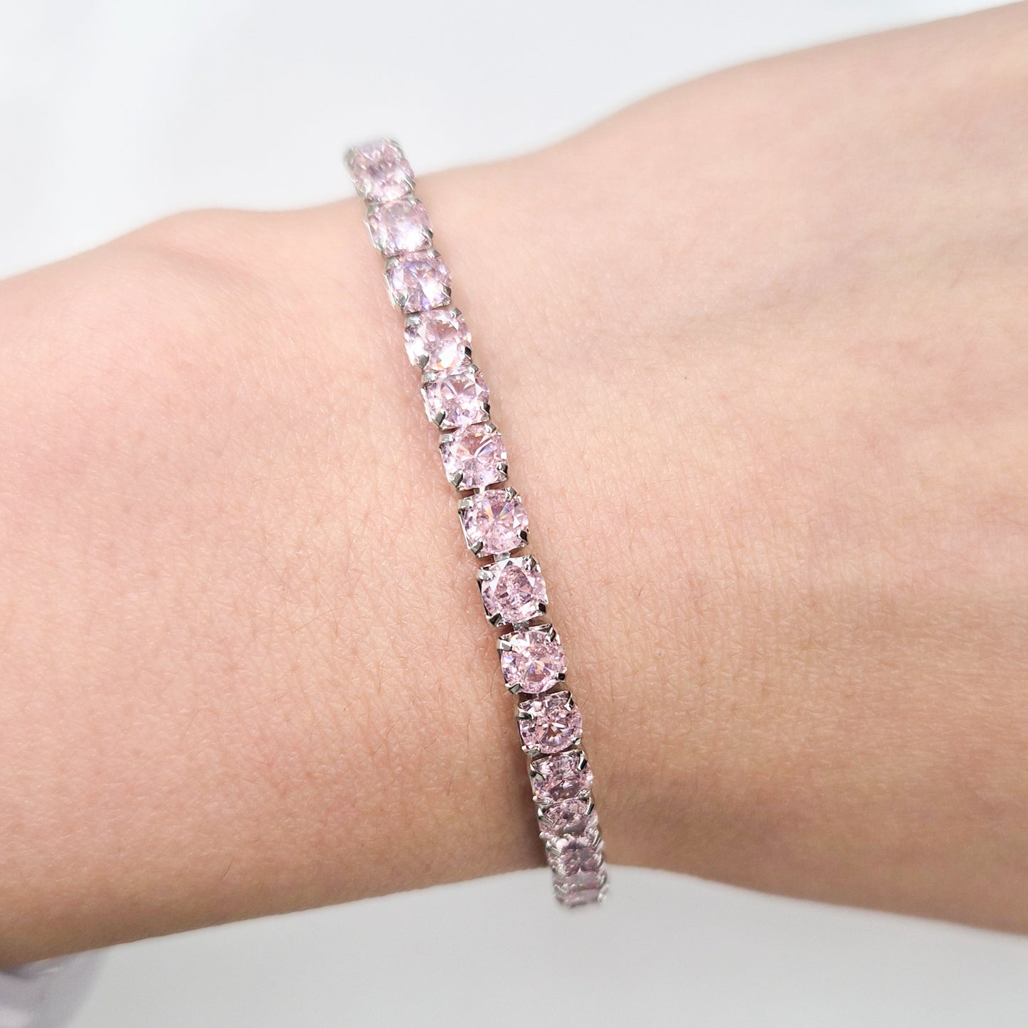 Pink Cubic Zirconia Tennis Bracelet 3 mm