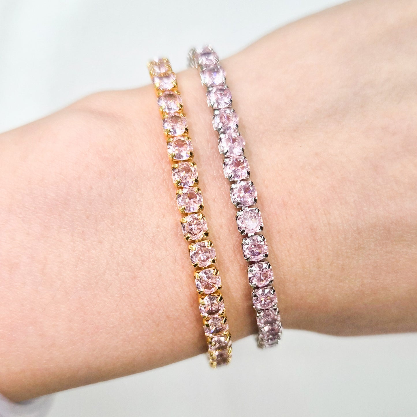 Pink Cubic Zirconia Tennis Bracelet 3 mm