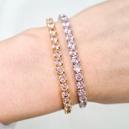 Pink Cubic Zirconia Tennis Bracelet 3 mm