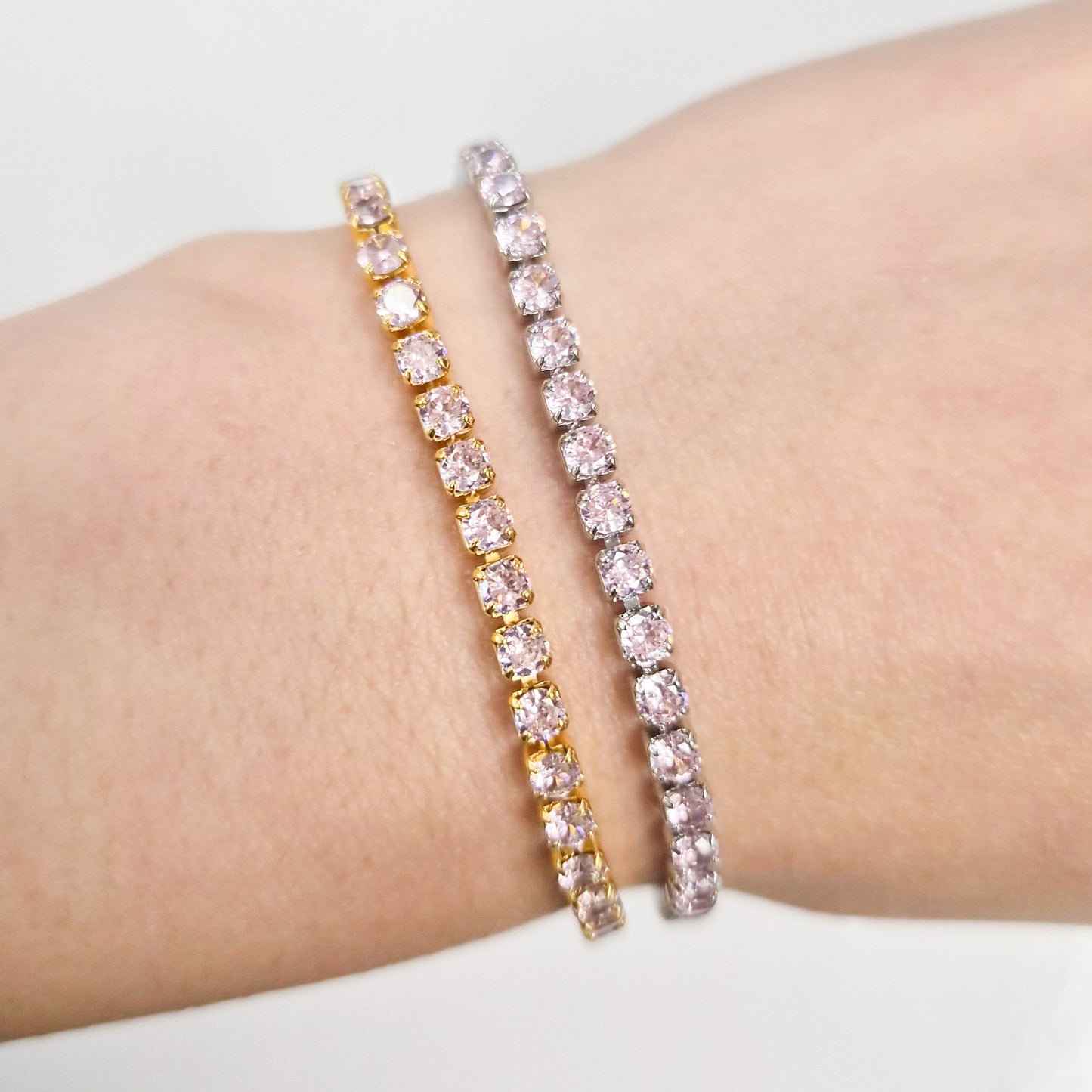 Pink Cubic Zirconia Tennis Bracelet 2 mm