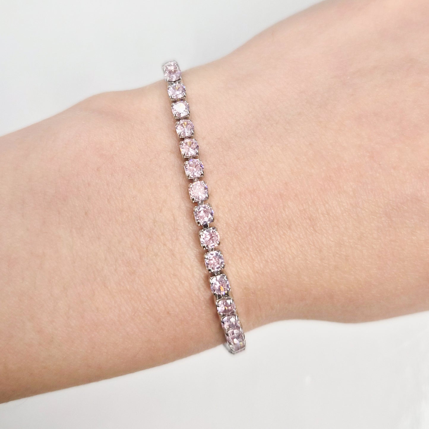 Pink Cubic Zirconia Tennis Bracelet 2 mm