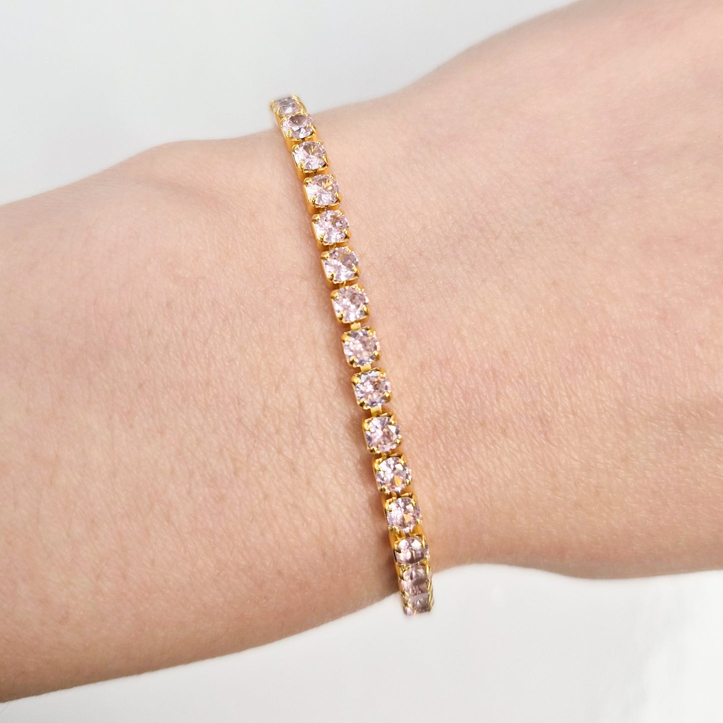 Pink Cubic Zirconia Tennis Bracelet 2 mm