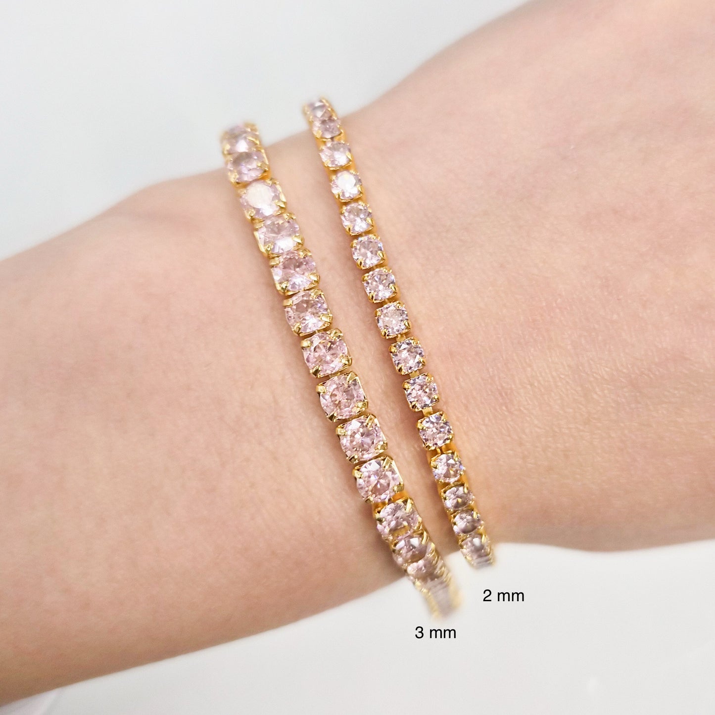Pink Cubic Zirconia Tennis Bracelet 2 mm