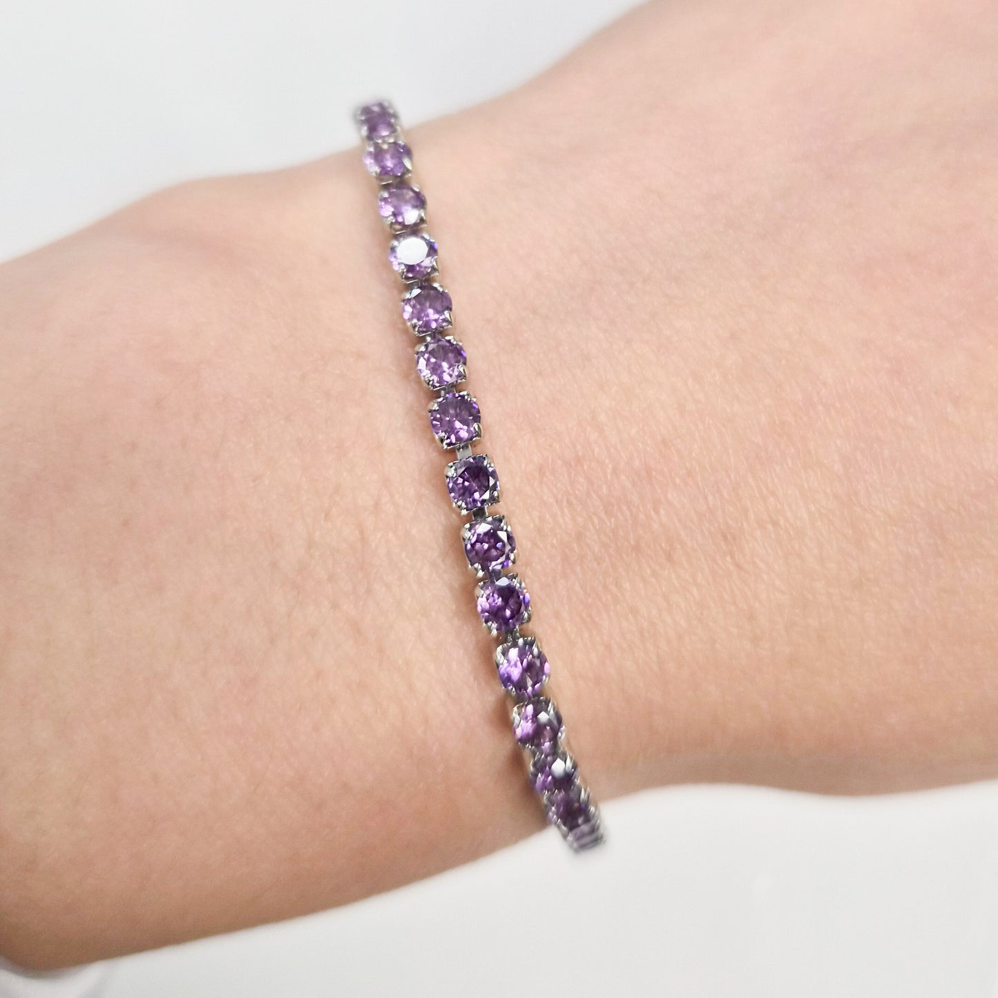 Purple Cubic Zirconia Tennis Bracelet 2 mm