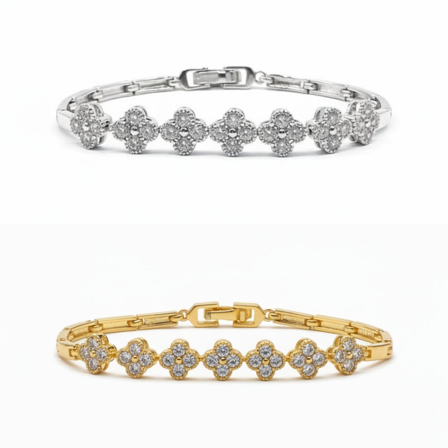 Clover Tennis Clasp Cubic Zirconia Bracelet