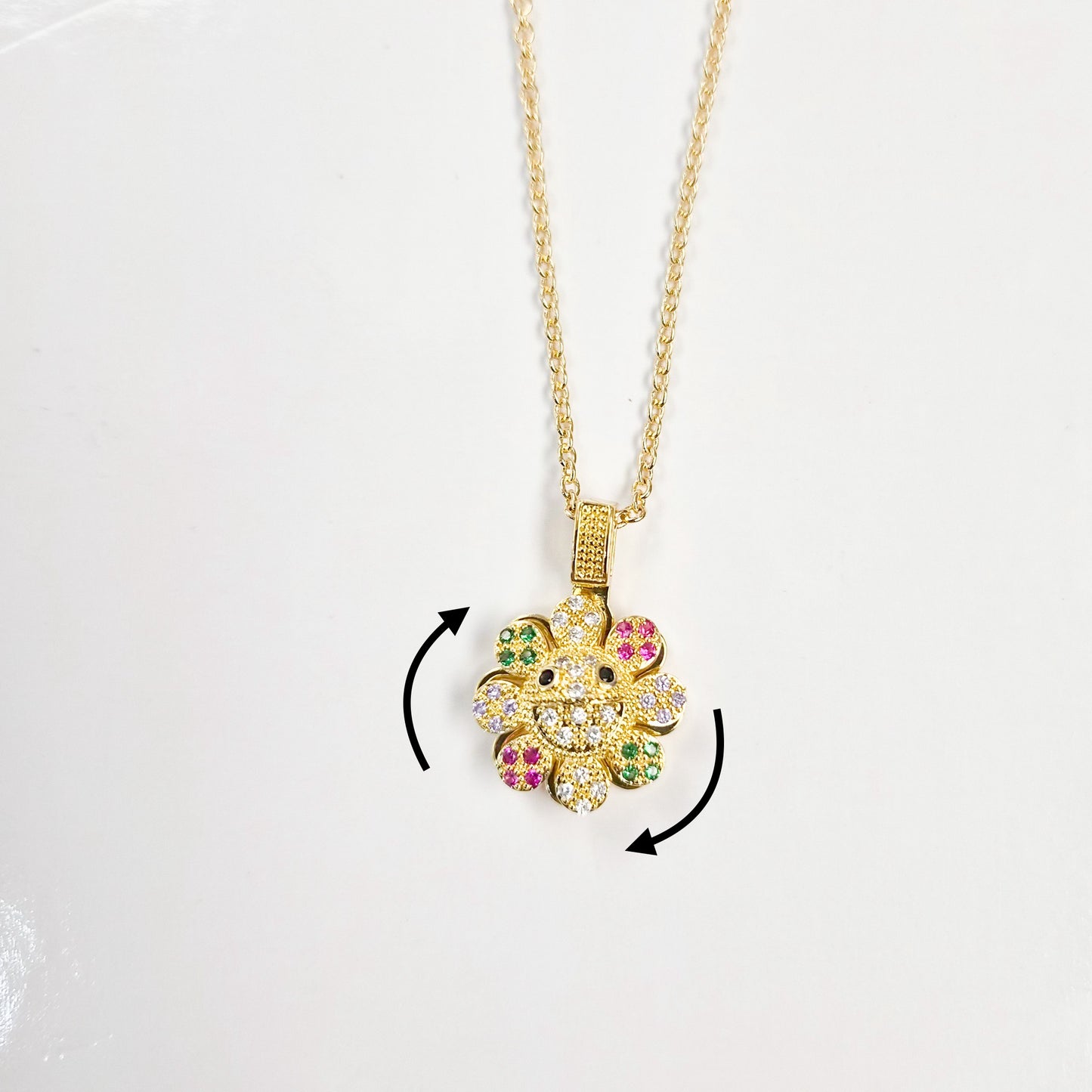 Colorful Happy Face Flower Spinner Necklace