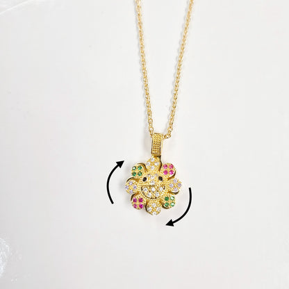 Colorful Happy Face Flower Spinner Necklace