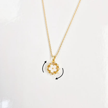 Petite White Enamel Flower Spinner Necklace