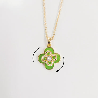 Green Enamel Sparkly Clover Fidget Spinner Necklace