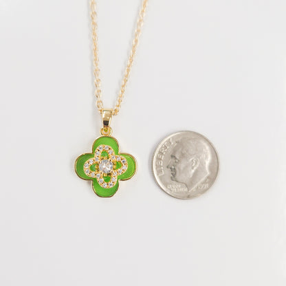 Green Enamel Sparkly Clover Fidget Spinner Necklace