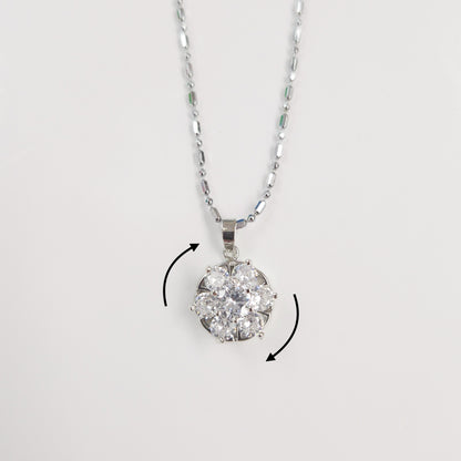 Sparkly Silver Flower Spinner Necklace