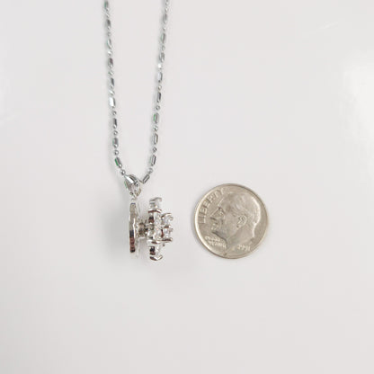 Sparkly Silver Flower Spinner Necklace