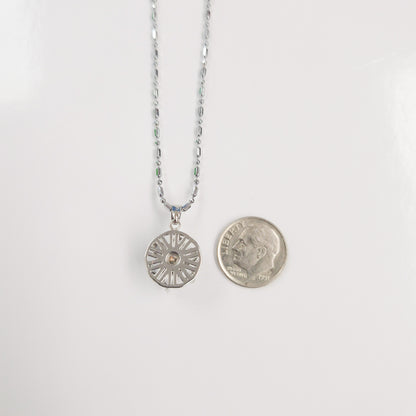 Sparkly Silver Flower Spinner Necklace