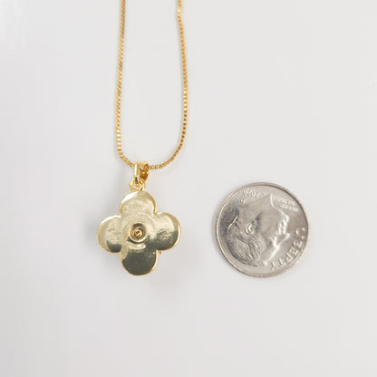 Black Enamel Bedazzled Clover Spinner Necklace