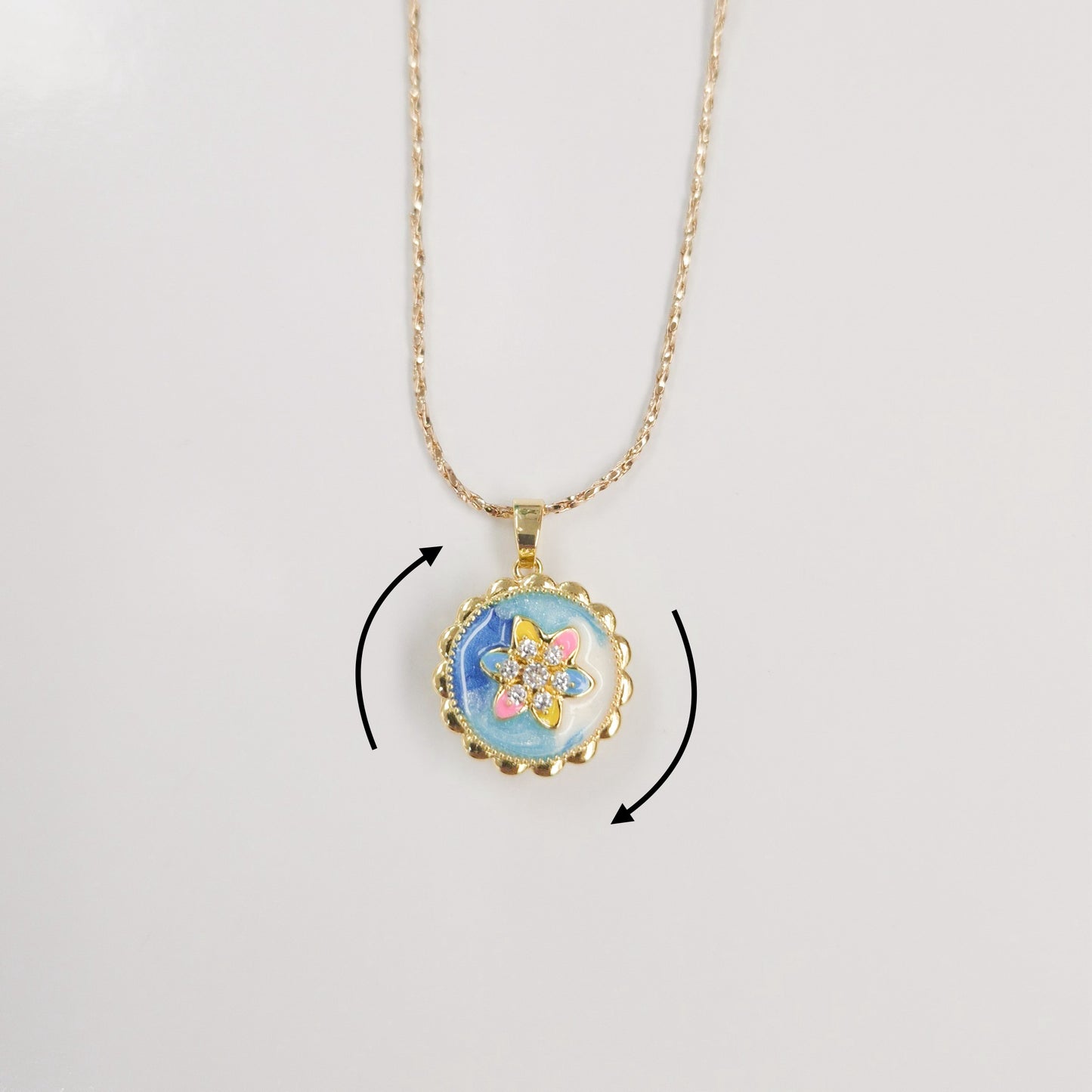 Blue Sky Enamel Flower Fidget Spinner Necklace