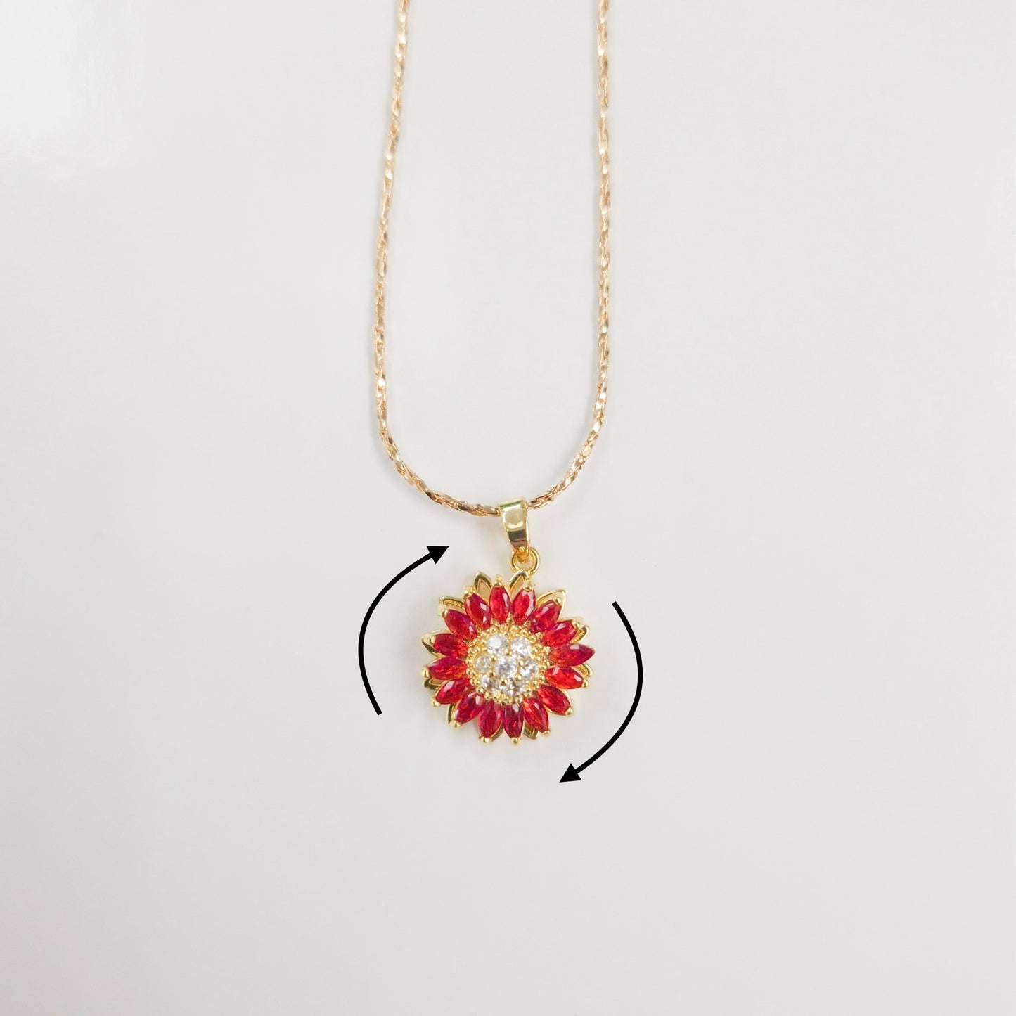 Red Flower Fidget Spinner Necklace