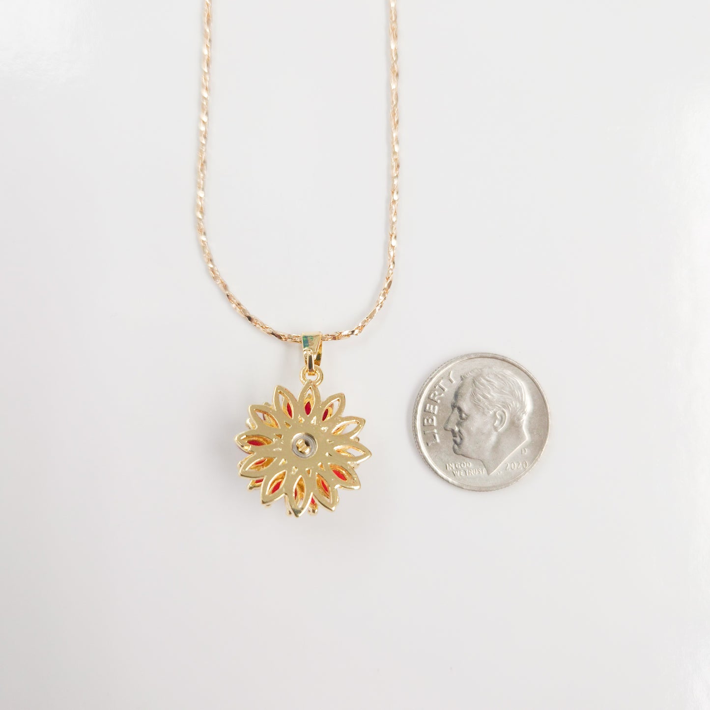 Red Flower Fidget Spinner Necklace