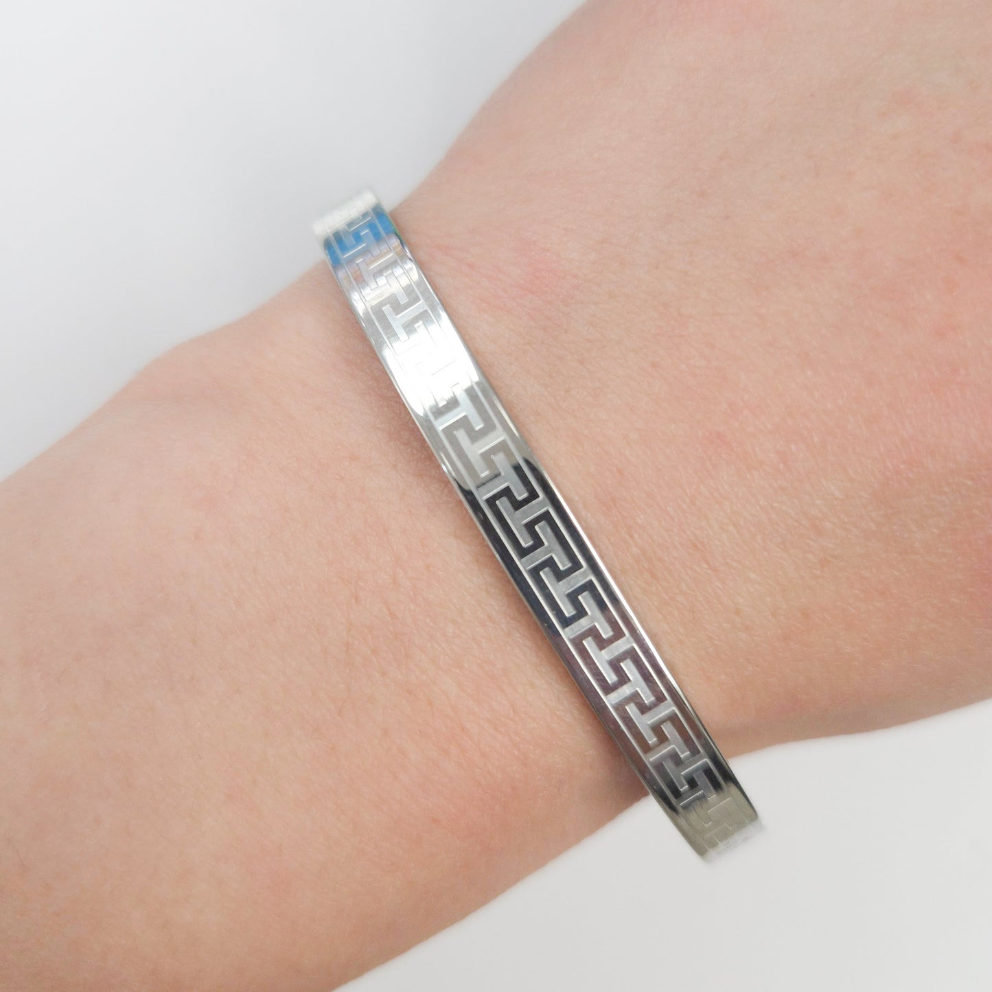 Greek Pattern Stainless Steel Bangle
