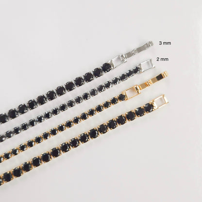 Black Cubic Zirconia Tennis Bracelet 2mm 3mm