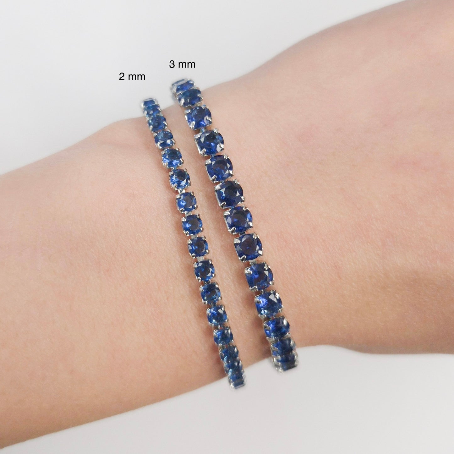 Sapphire Blue Cubic Zirconia Tennis Bracelet 2mm 3mm