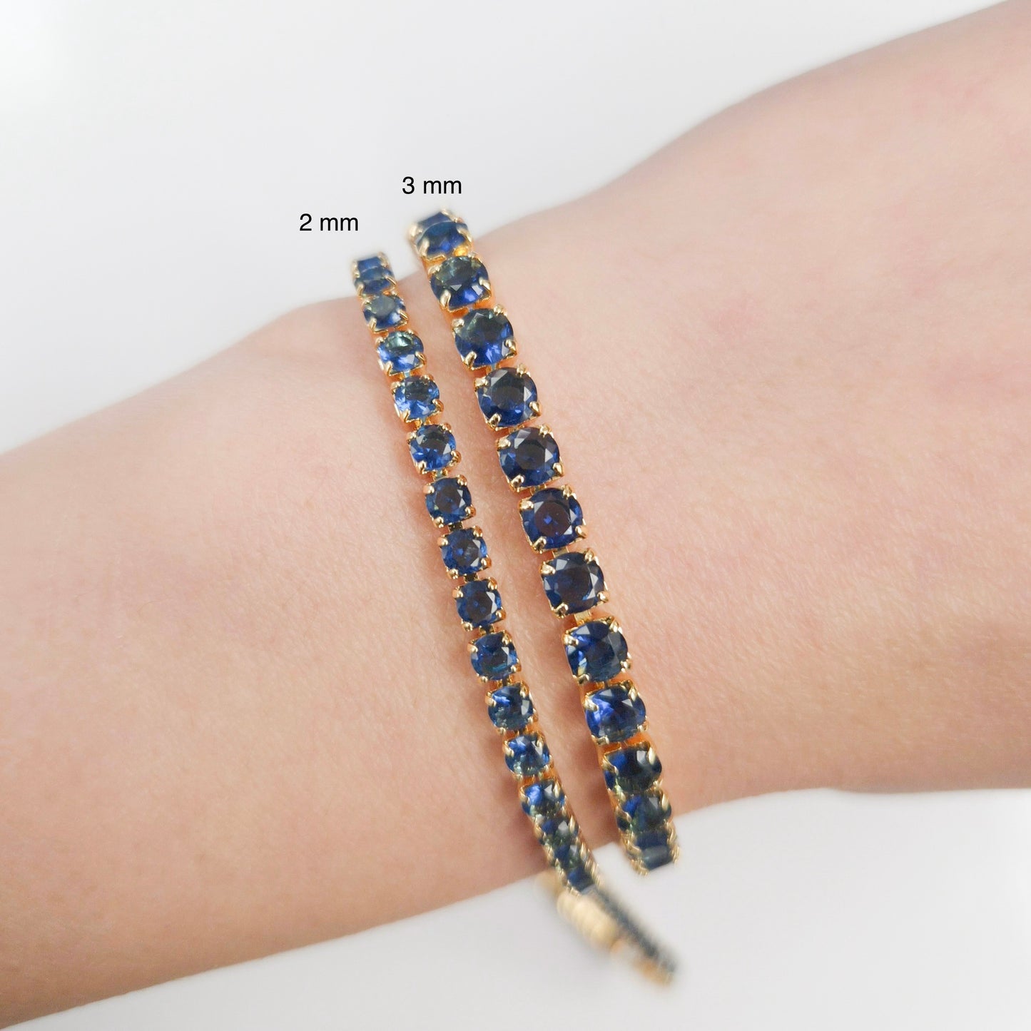 Sapphire Blue Cubic Zirconia Tennis Bracelet 2mm 3mm