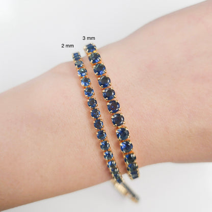 Sapphire Blue Cubic Zirconia Tennis Bracelet 2mm 3mm