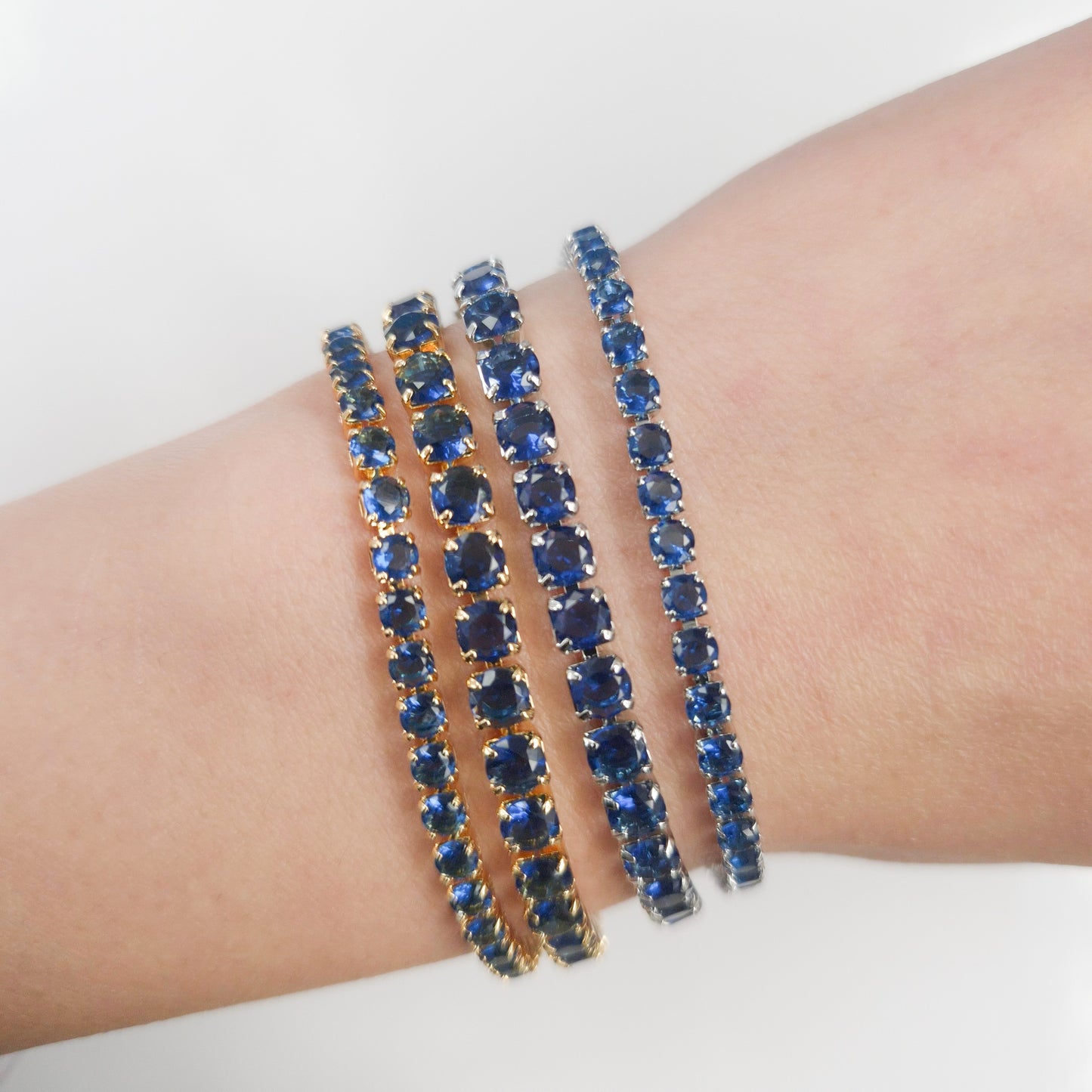 Sapphire Blue Cubic Zirconia Tennis Bracelet 2mm 3mm