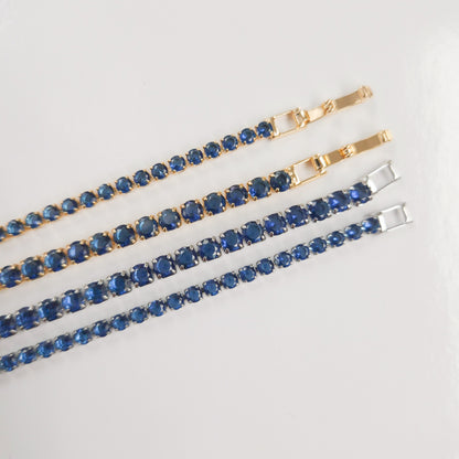 Sapphire Blue Cubic Zirconia Tennis Bracelet 2mm 3mm