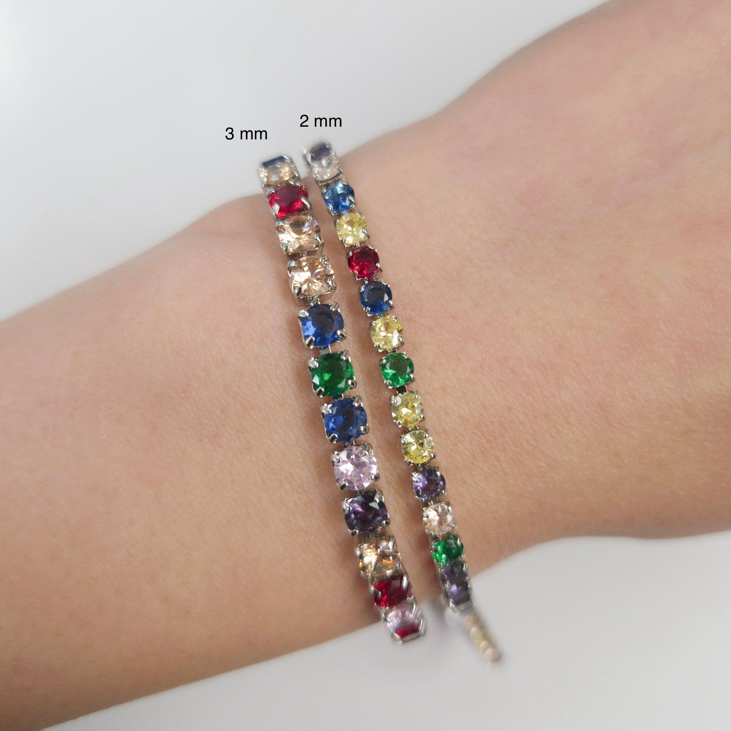 Multicolor Cubic Zirconia Tennis Bracelet 2mm 3mm