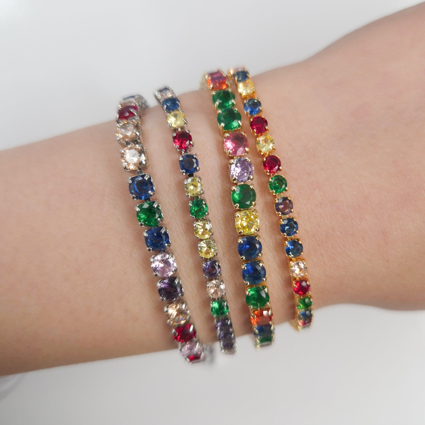 Multicolor Cubic Zirconia Tennis Bracelet 2mm 3mm
