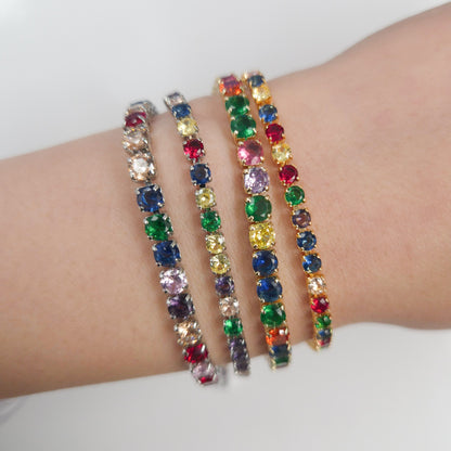 Multicolor Cubic Zirconia Tennis Bracelet 2mm 3mm