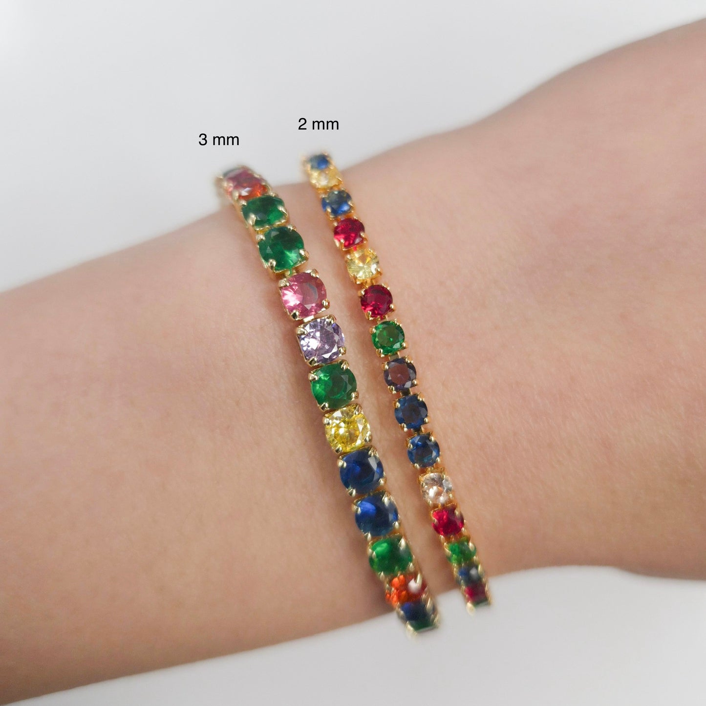 Multicolor Cubic Zirconia Tennis Bracelet 2mm 3mm