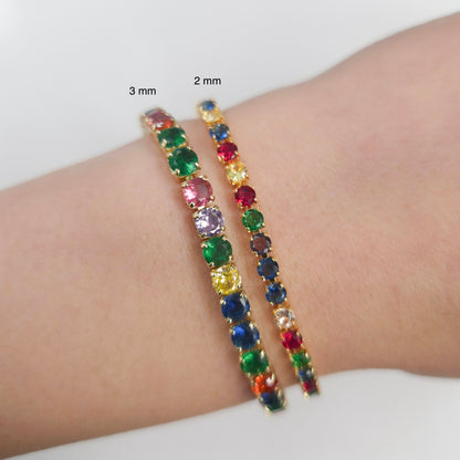 Multicolor Cubic Zirconia Tennis Bracelet 2mm 3mm