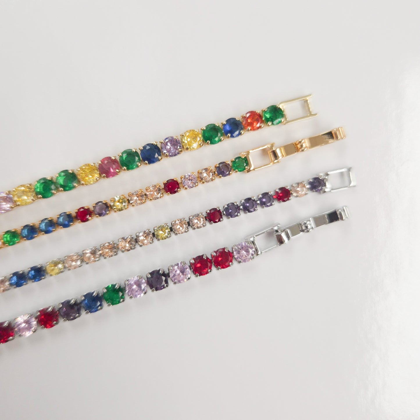 Multicolor Cubic Zirconia Tennis Bracelet 2mm 3mm