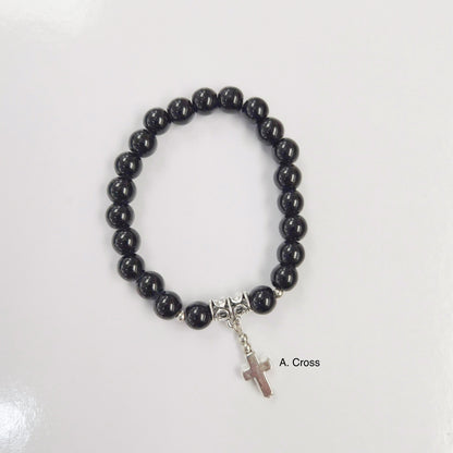 Black Beaded Charm Bracelet
