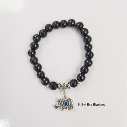 Black Beaded Charm Bracelet