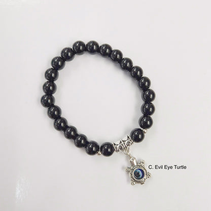 Black Beaded Charm Bracelet