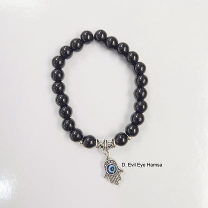 Black Beaded Charm Bracelet