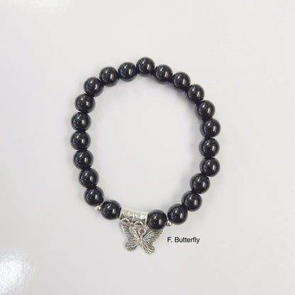 Black Beaded Charm Bracelet