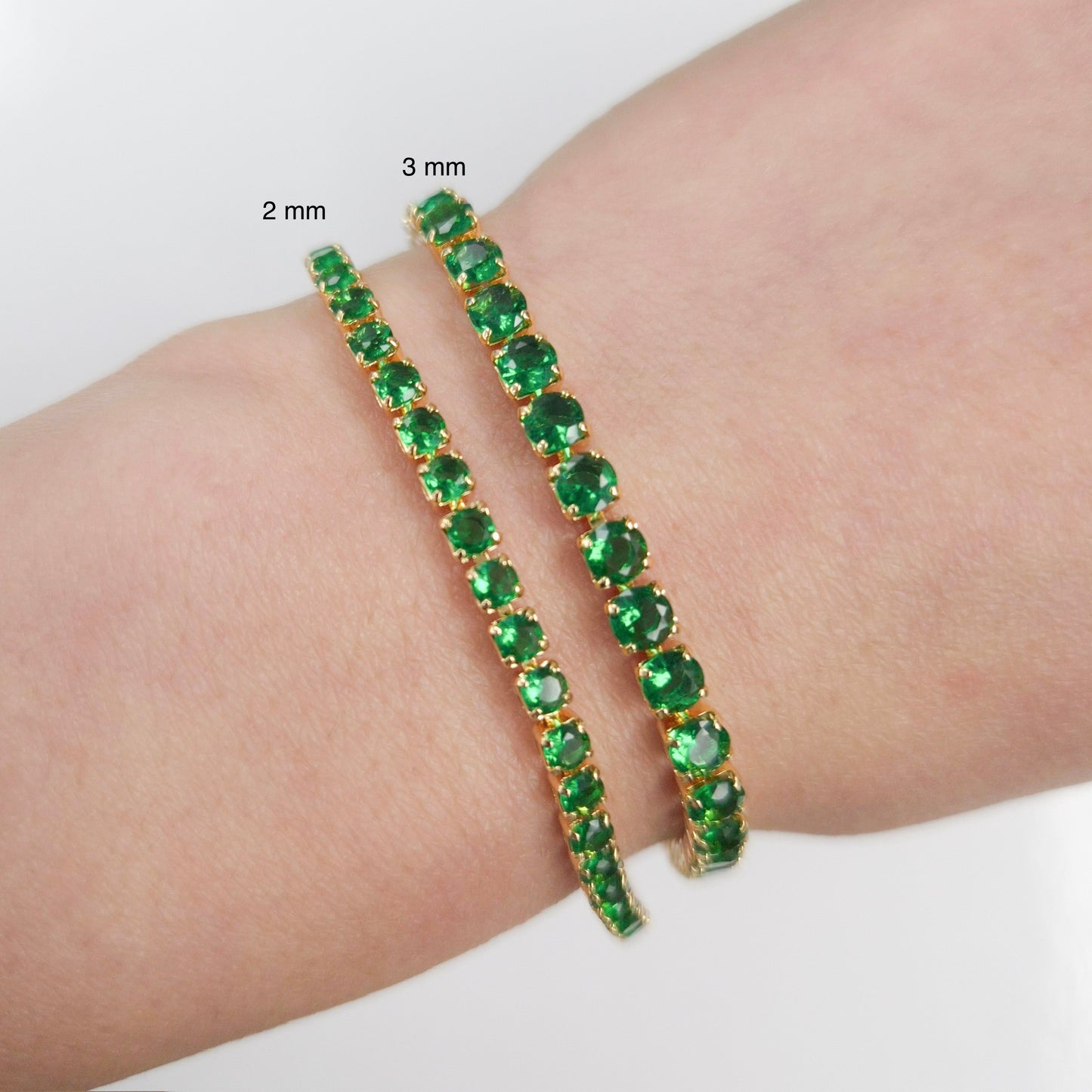 Green Emerald Cubic Zirconia Tennis Bracelet 2mm 3mm