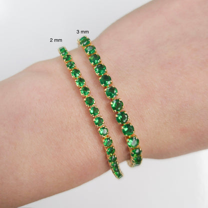 Green Emerald Cubic Zirconia Tennis Bracelet 2mm 3mm
