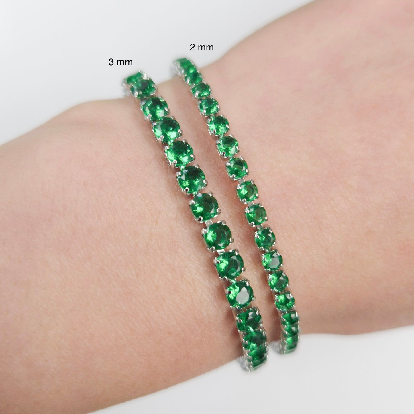 Green Emerald Cubic Zirconia Tennis Bracelet 2mm 3mm