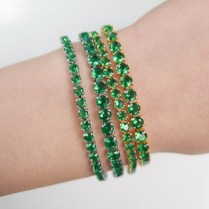 Green Emerald Cubic Zirconia Tennis Bracelet 2mm 3mm