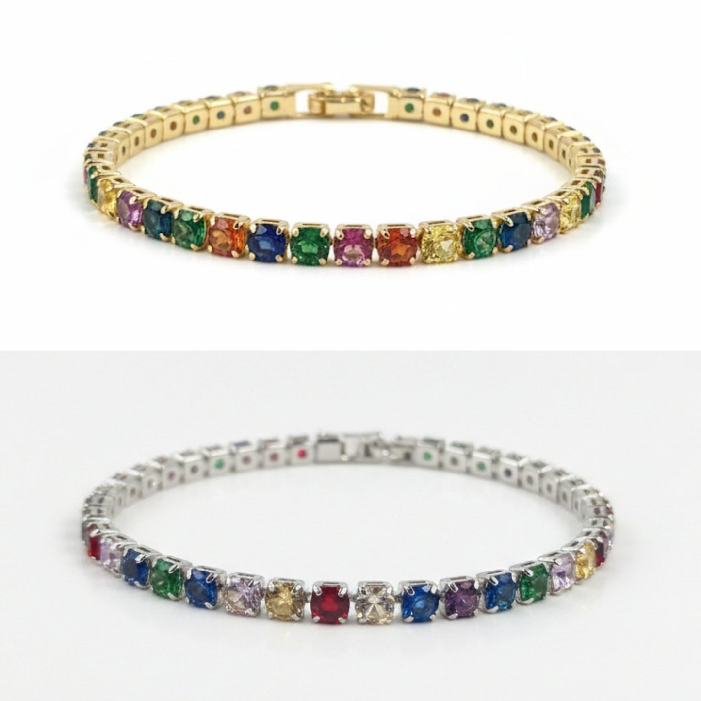 Multicolor Cubic Zirconia Tennis Bracelet 2mm 3mm
